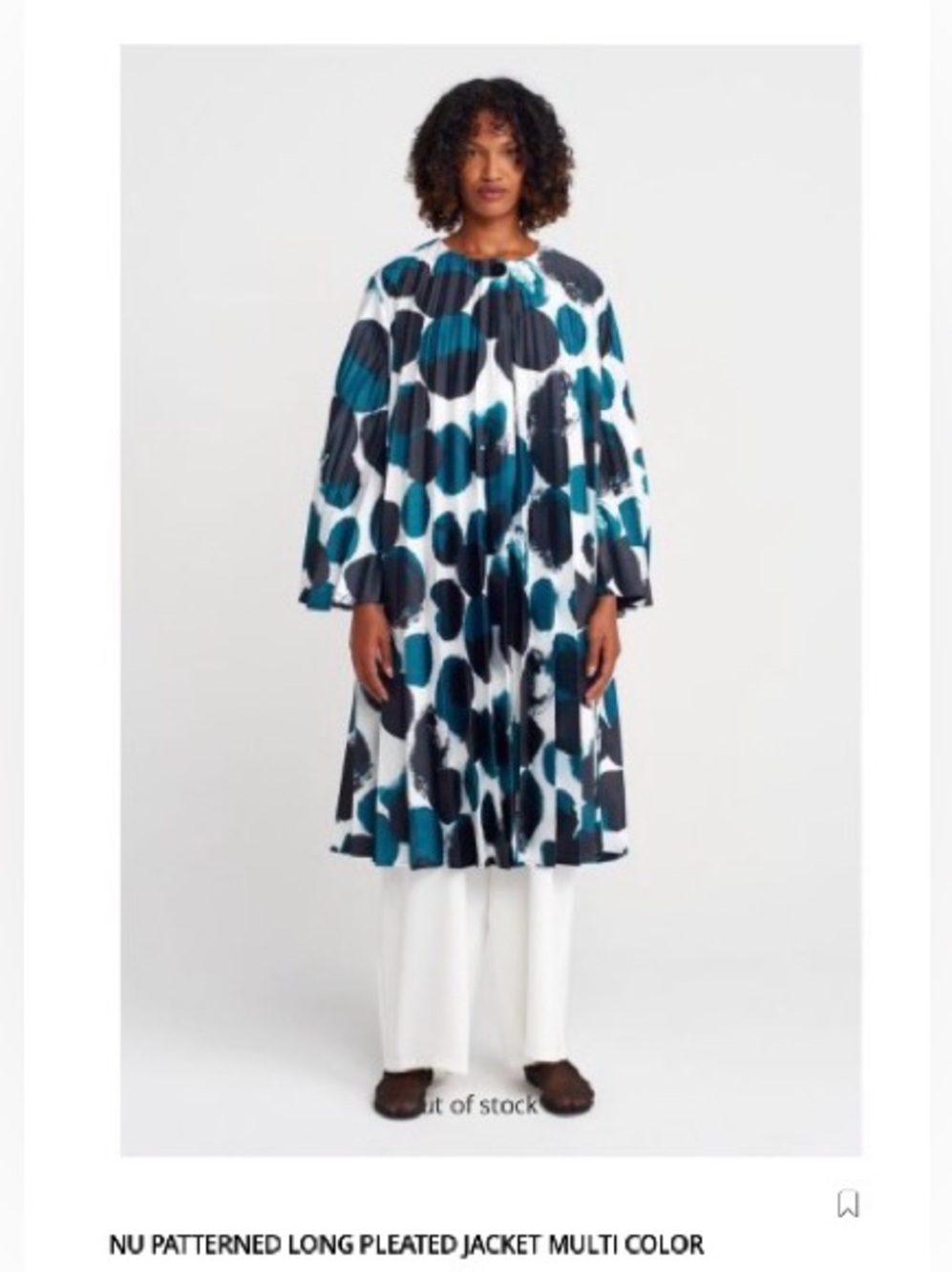 Patterned Long Pleated Jacket in Teal & Black